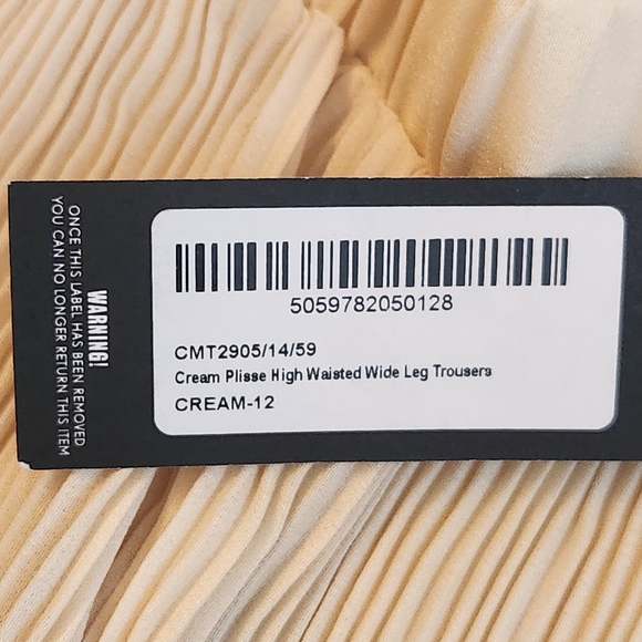 PrettyLittleThing PLT Pants 8 Cream Plisse High Waist Semi-sheer Wide Leg New - Picture 9 of 11